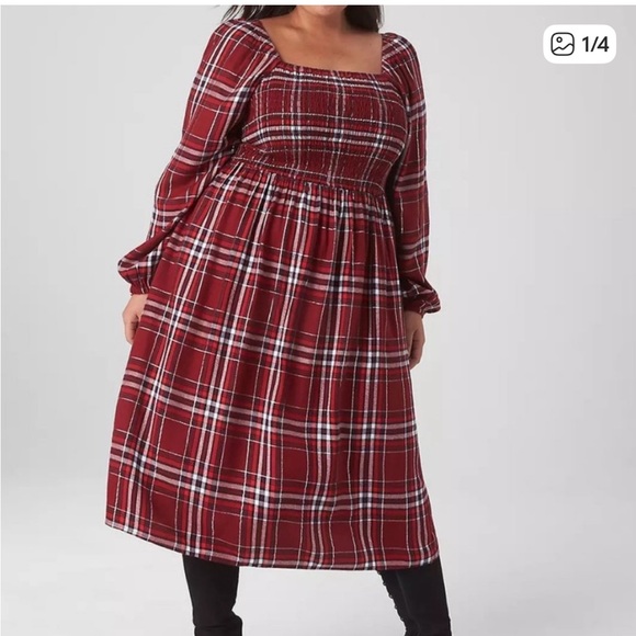 Lane Bryant Dresses & Skirts - Lane Bryant UGC women’s Size 14/16 Red Plaid Long Sleeve Dress holiday Christmas